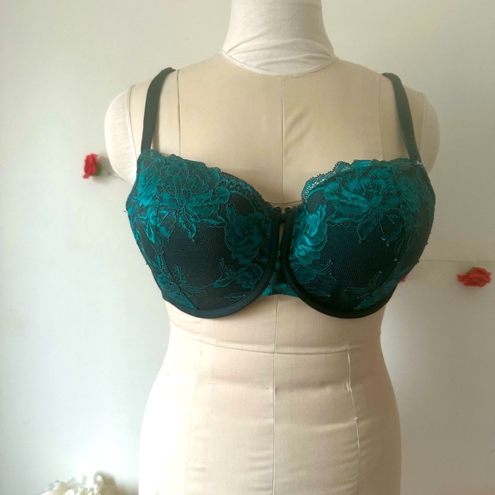 La SENZA Teal Dark Green Floral Lace Bra 38DD - Picture 4 of 6